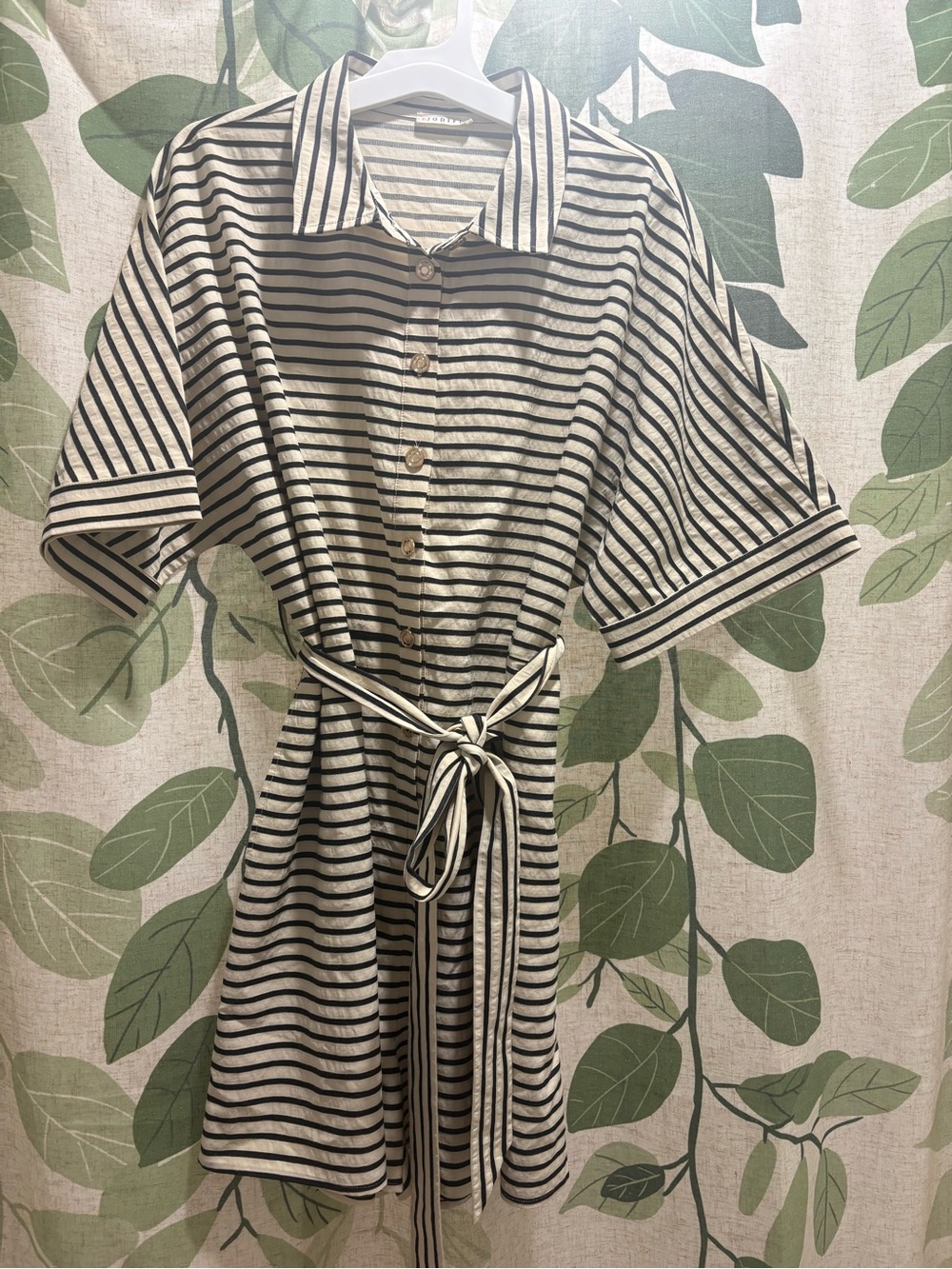 JODIFL Black & Cream Striped Tie-Waist Mini Dress